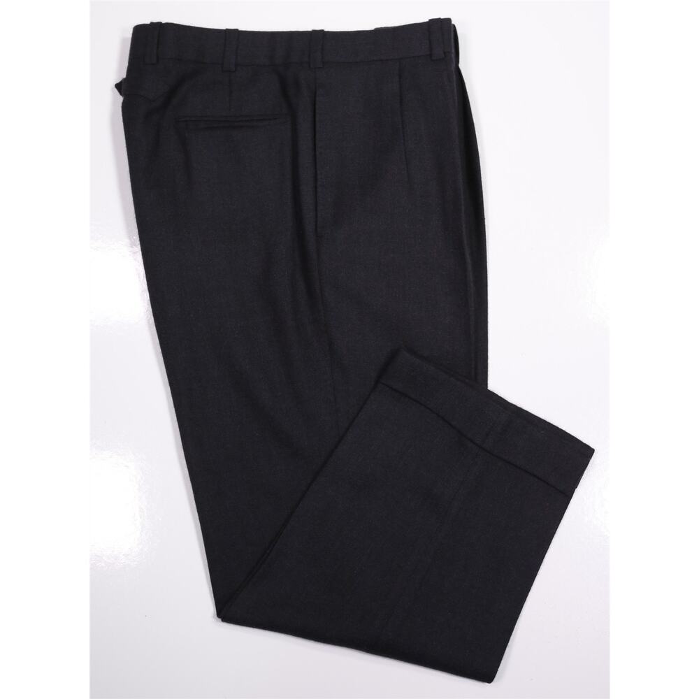 Edgar Pomeroy Bespoke Black Herringbone 100% Cashmere Pleated Dress Pants 32x27